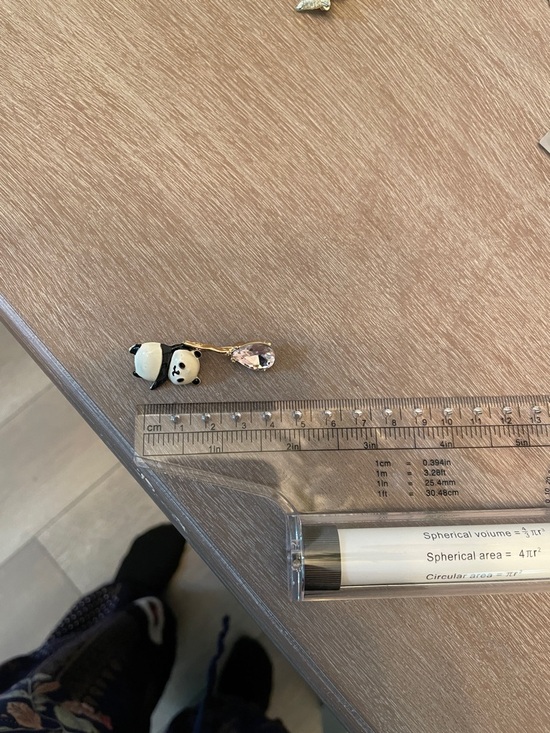 Artisan Pink and Black Panda Brooch with Gold Stem - Picture 8 of 8